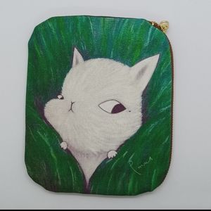 Flat cosmetics pouch/bag. Cat illustration.